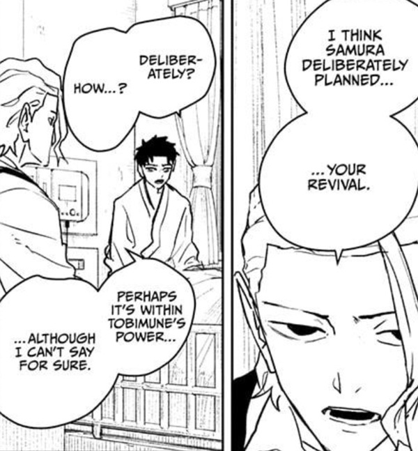Shiba explains that Tobimune and Samura had a role to play in Chihiro's revival.